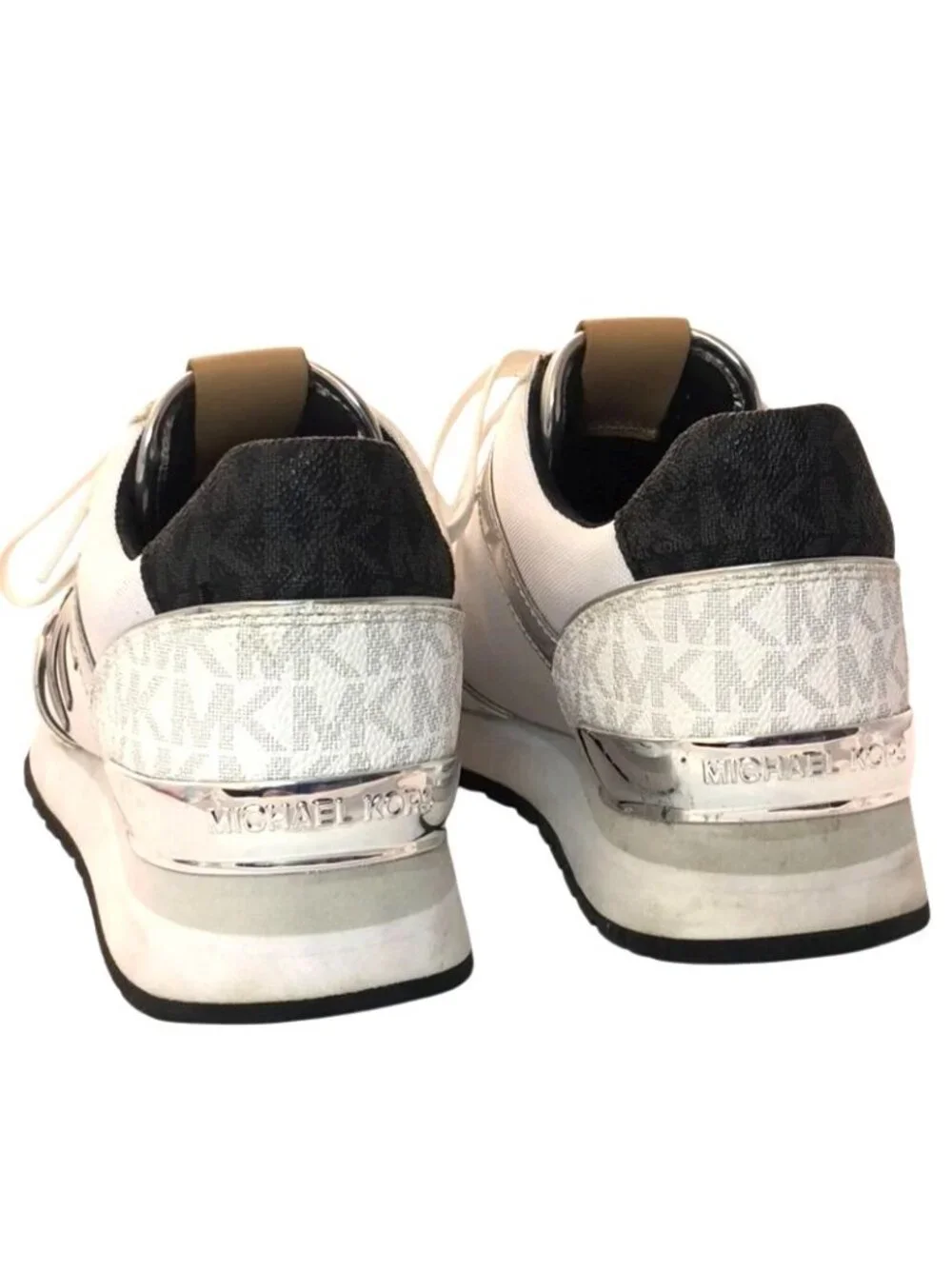 Michael Kors Maddy Two-Tone Gray & Silver Signature Logo & Mesh Trainers Size 6